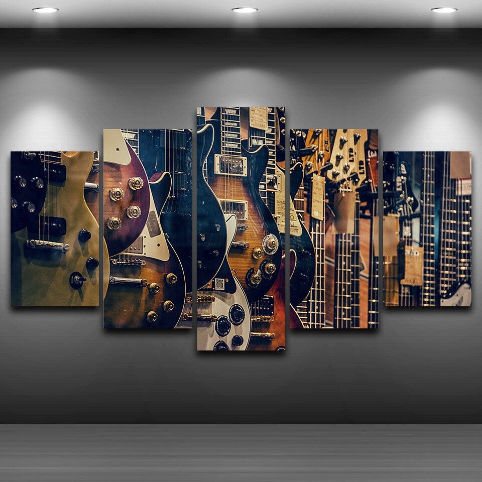 Musical Instrument Africa - No Frame Canvas 5Pieces Vintage Guitars